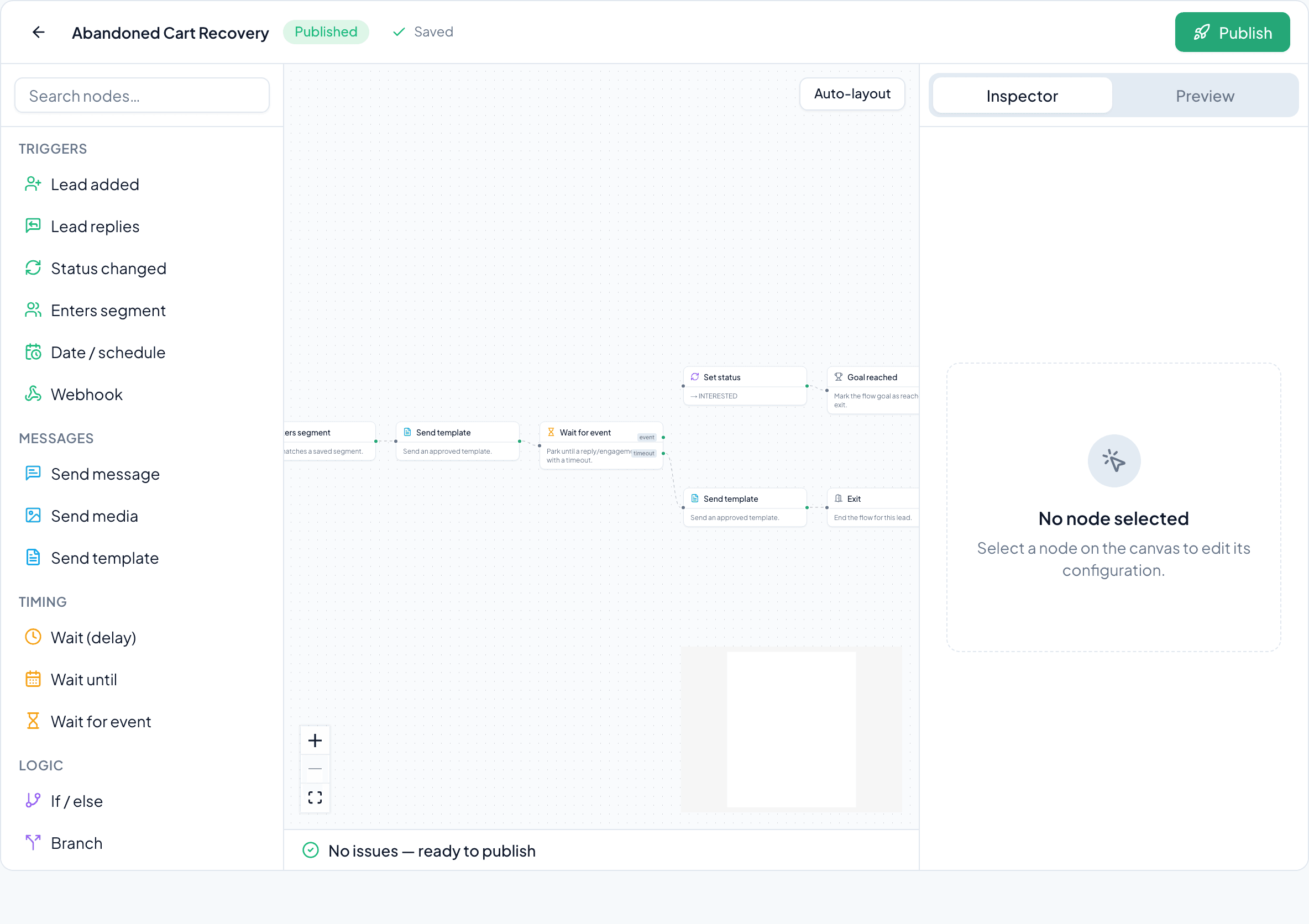 Studio Flow builder with a multi-step journey on the canvas