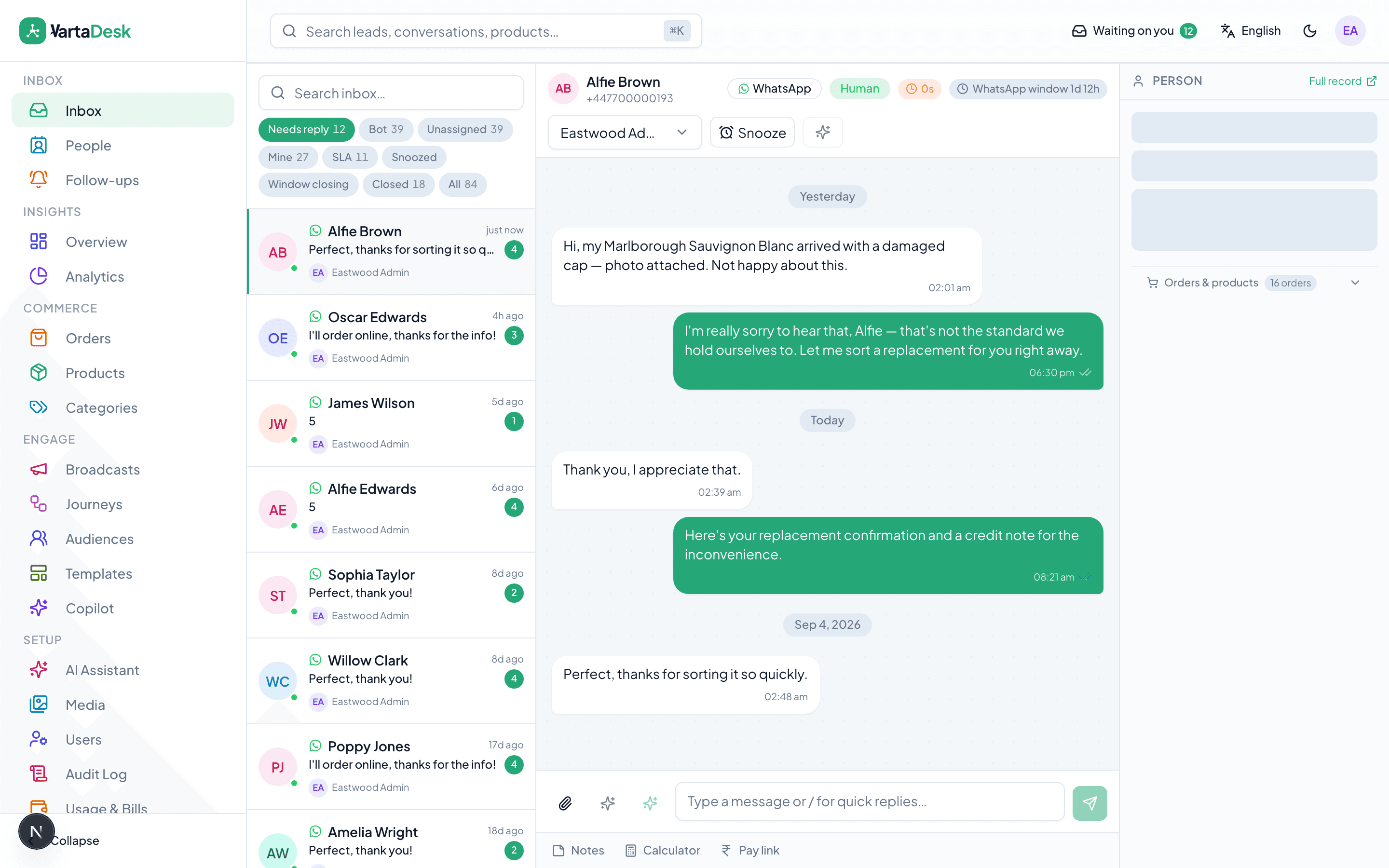 Human takeover on a conversation
