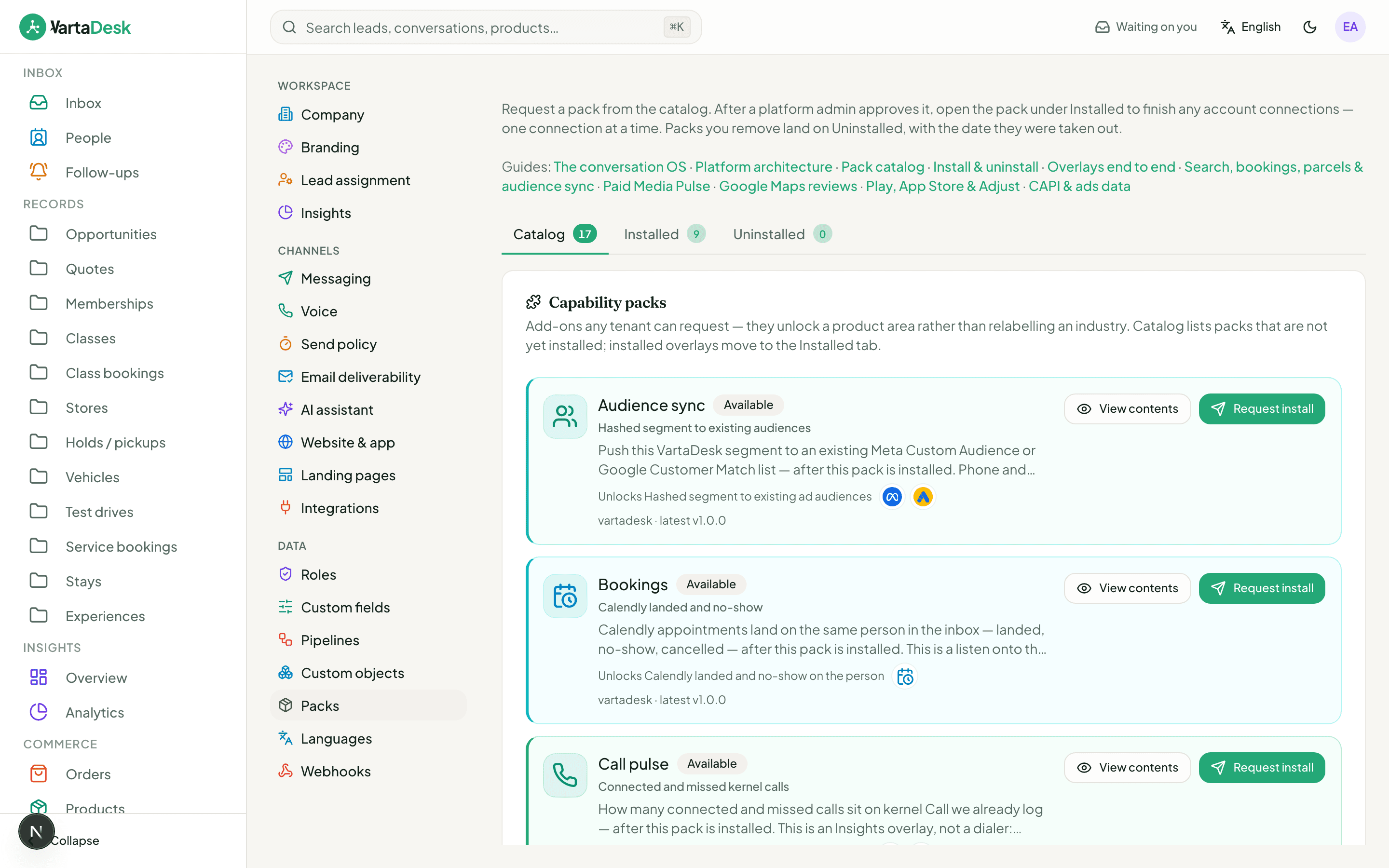 Industry packs catalog on the conversation OS