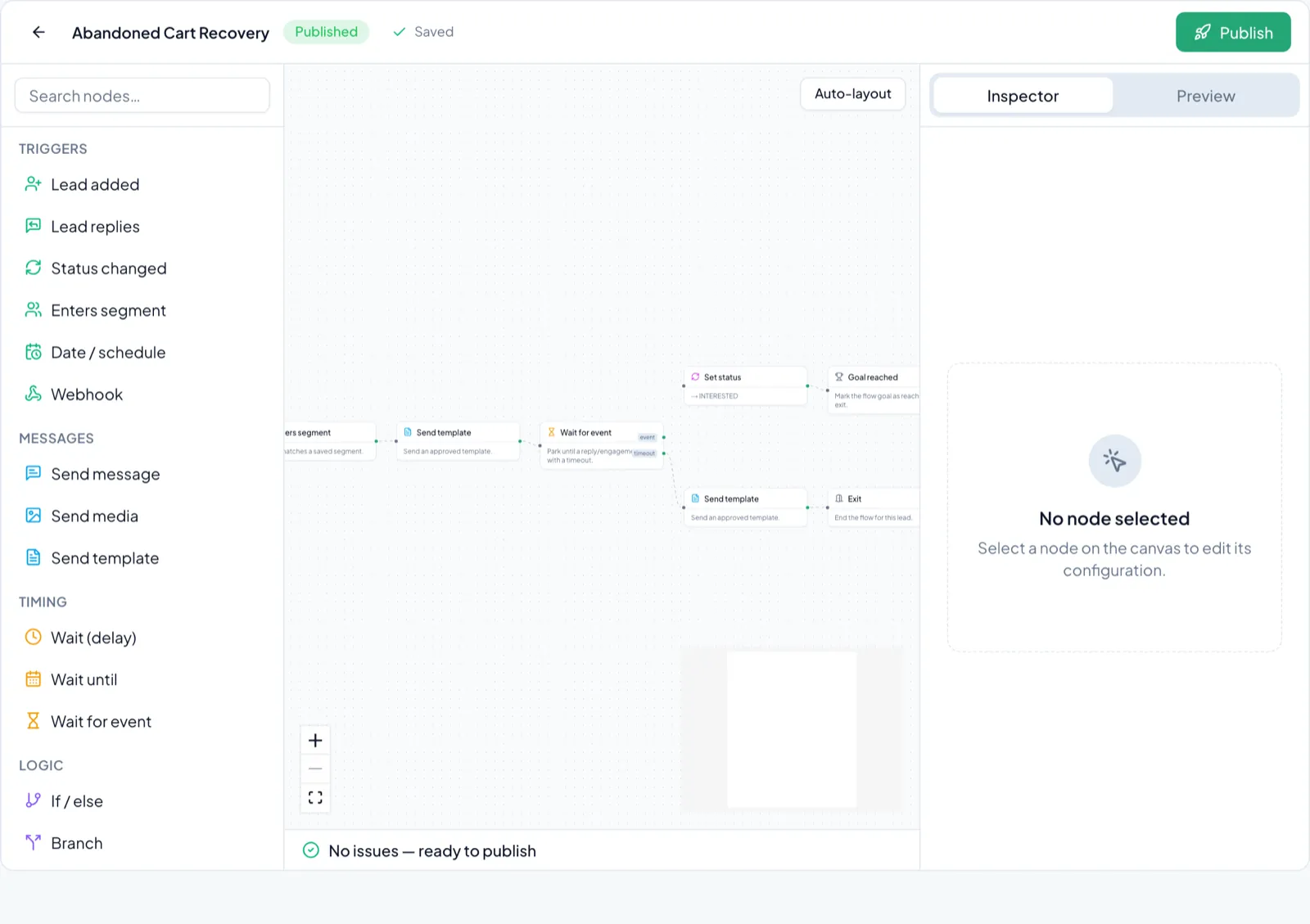 Studio Flow builder with a multi-step journey on the canvas